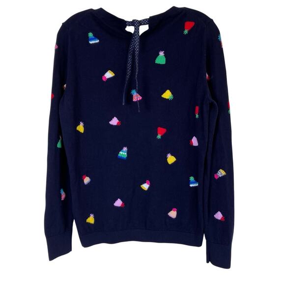 Talbots Sz M Party Hat Scoop Neck Sweater Navy with Multicolor Birthday Holiday - Picture 6 of 16